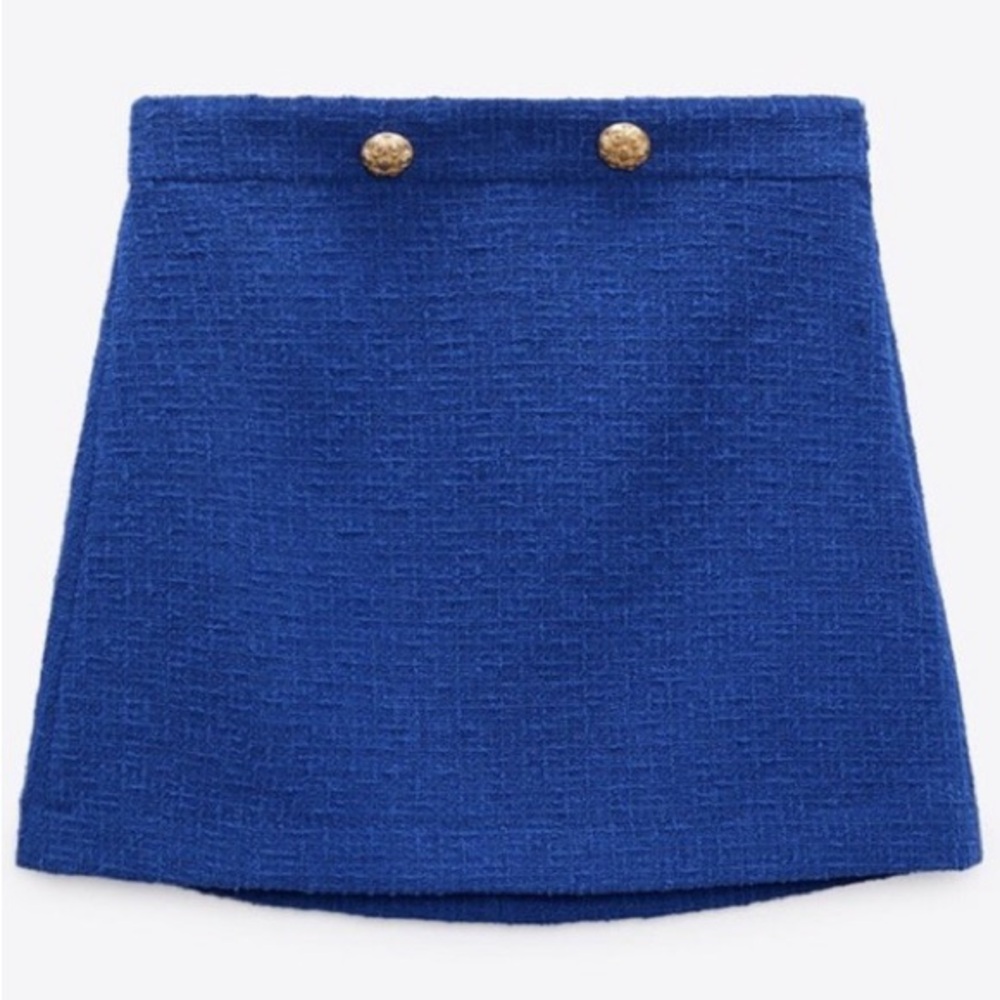 Zara textured tweed Skirt with gold buttons - Picture 7 of 8